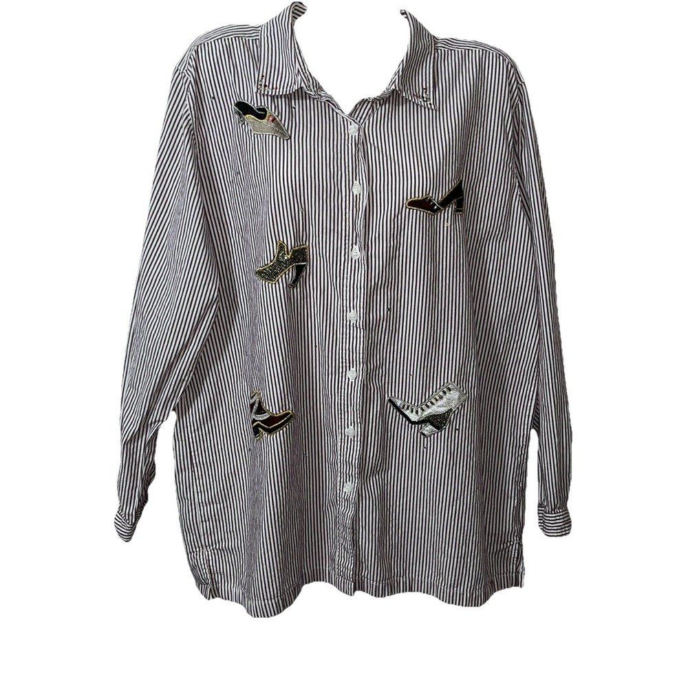 Bobbie Brooks Vintage Shirt L Shoe Deco'd Appliques Rhinestone‎ Striped Cowgirl